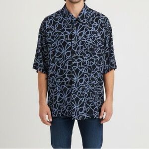 Haupt - Germany Black Blue Swirl Print Button Down Large